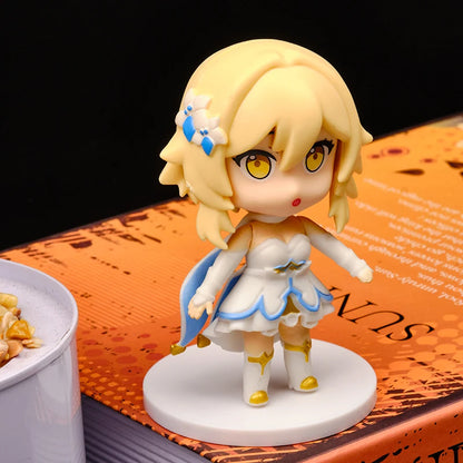 Hot 6pcs/set Genshin Impact Anime Figure Game Cartoon Aether Lumine Amber Venti Diluc Paimon Dolls Toy Kawaii Character  Gift