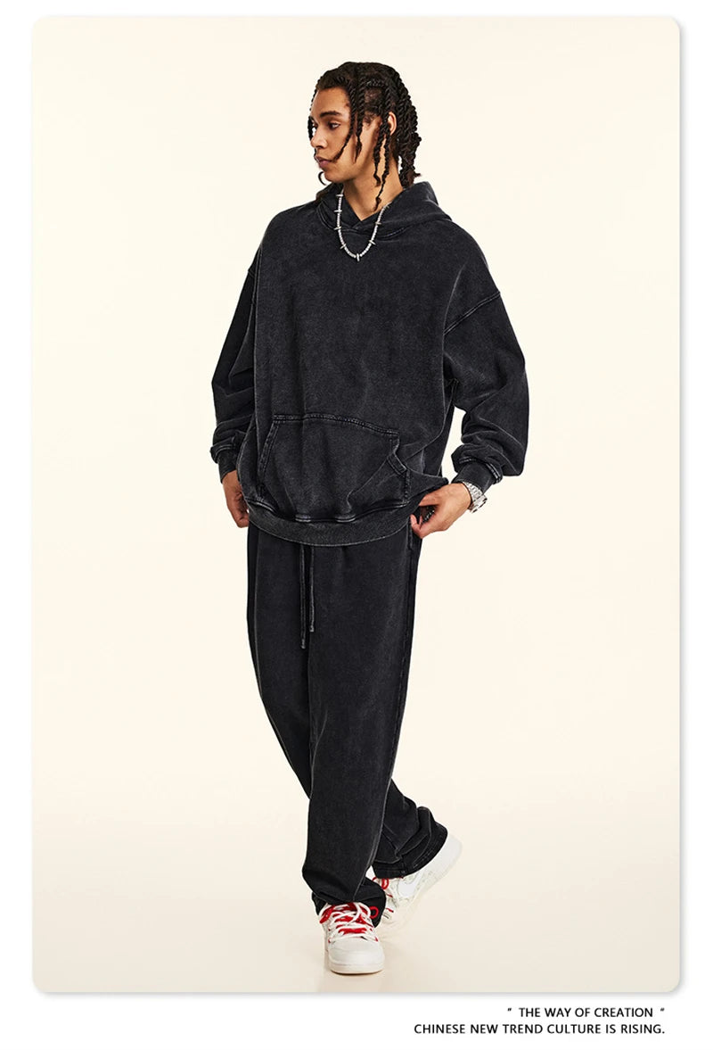 ZODF Retro Autumn Winter Washed Cotton Hoodies Unisex Loose 380gsm Knitted Sport Hooded Pullovers Brand Clothes HY0884