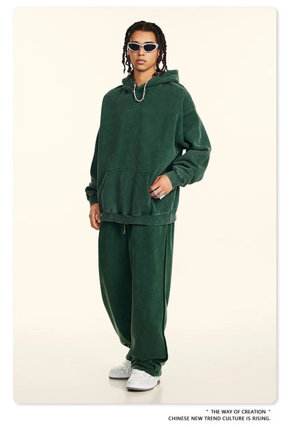 ZODF Retro Men’s Winter Washed Fleece Hoodie 360gsm Warm Knitted Loose Hooded Pullover Streetwear HY0887