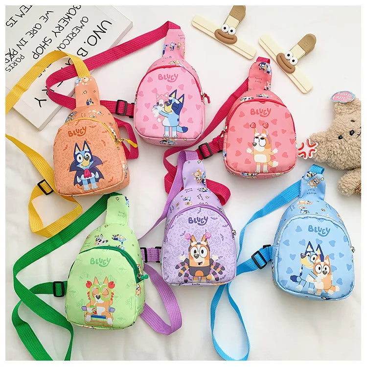 Bingo Friends Children'S Bag Cute Bluey Family Kids Chest Bag Kindergarten Cartoon Light Crossbody Bag Halloween Christmas Gift