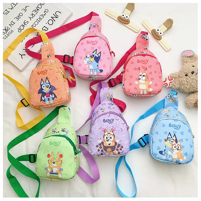 Bingo Friends Children'S Bag Cute Bluey Family Kids Chest Bag Kindergarten Cartoon Light Crossbody Bag Halloween Christmas Gift