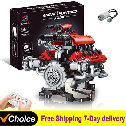 NEW Creative V8 Engine Model Set Building Block Technical Cars With LED Light Assembly Bricks Toys Decor Kids Christmas Gifts