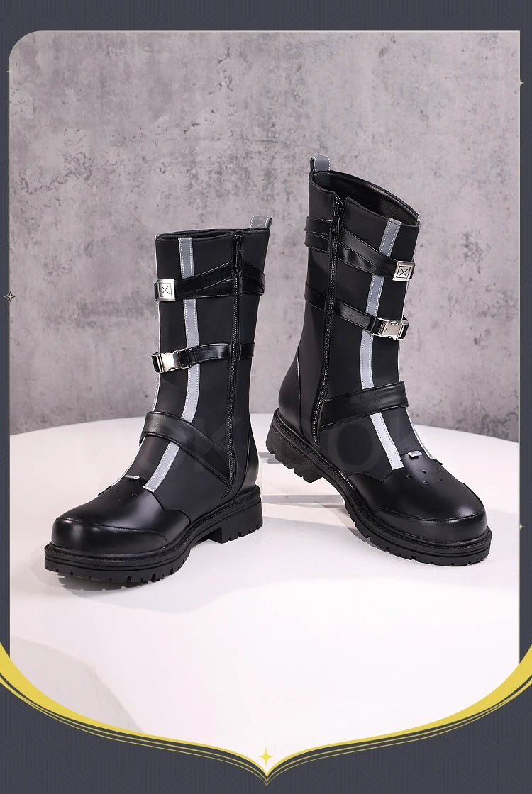 IN STOCK Rover Qiuyuan Cosplay Shoes Game Wuthering Waves DokiDoki-SR Black Leather Shoes Rover Cosplay Men Christmas Long Boots
