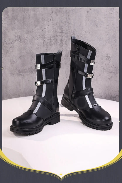 IN STOCK Rover Qiuyuan Cosplay Shoes Game Wuthering Waves DokiDoki-SR Black Leather Shoes Rover Cosplay Men Christmas Long Boots