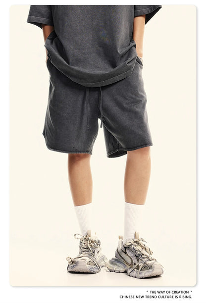 ZODF New 2024 Men Washed Plush Cotton Shorts Unisex Couple Loose 358gsm Distressed Comfortable Short Pants Streetwears HY0807