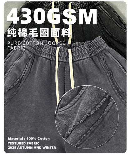 ZODF Retro 2025 Autumn Man Washed Cotton Straight Pants Unisex 430gsm Distressed Patchwork Oversized Trousers Sweatpants HY1168