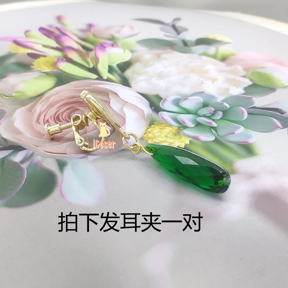 Anime The Apothecary Diaries Maomao Cosplay Earrings Ear Clips Green Pendant Ear Studs Accessories Props for Women Girls Gifts