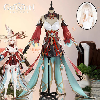 Genshin Impact Alice Cosplay Costume Wig Dress Uniform Headwear Carnival Halloween Party Women Girls Holiday Role Play Outfit
