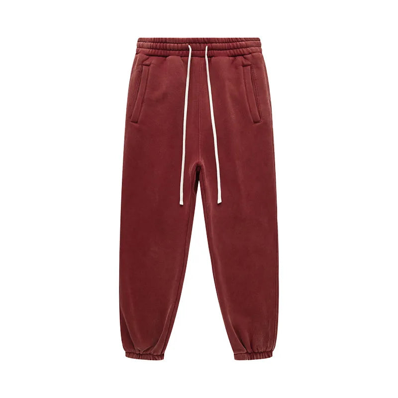 ZODF Vintage Men 360gsm Thick Fleece Sweatpants Women Unisex Loose Washed Distressed Warm Joggers Pants For Winter HY0749