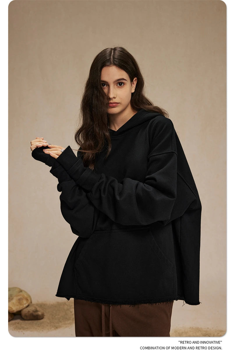 ZODF New Autumn Men Heavyweight 450gsm Hoodie Unisex Loose Ninja Sleeve 100% Cotton Hooded Pullovers Winter Coat HY0927