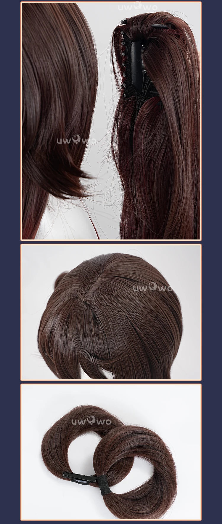UWOWO Hutao Wig Game Genshin Impact Hutao Cherries Snow Laden outfit Cosplay Wig Long Brown Hair