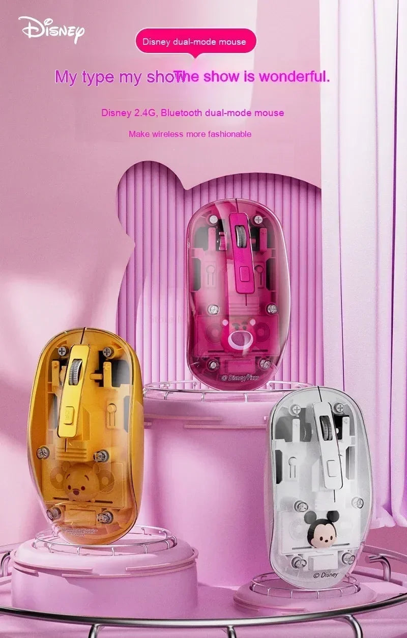 New Disney Wireless 2.4g Transparent Mouse Dual Bluetooth Charging Mute Silent Female Tablet Computer Notebook Office Gift