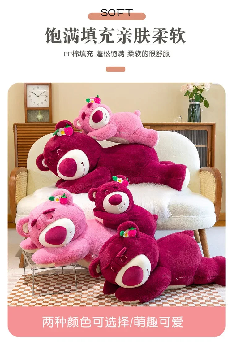 90cm Anime Toy Story Lots-o-Huggin Bear Plush Toy Kawaii Lying Sleeping Lotso Bear Plush Soft Stuffed Doll Pillow Birthday Gift