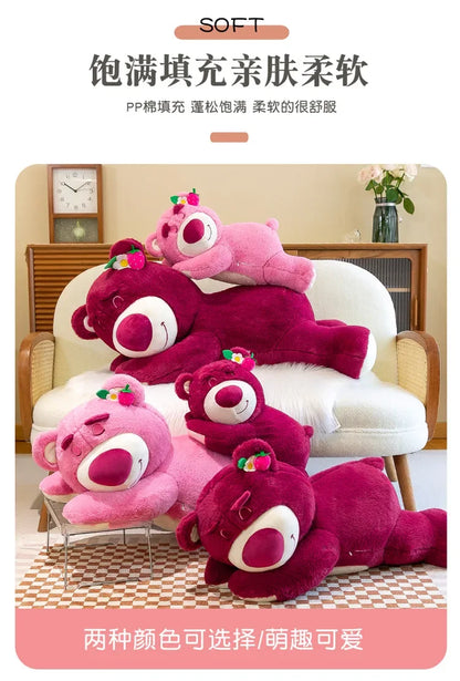 90cm Anime Toy Story Lots-o-Huggin Bear Plush Toy Kawaii Lying Sleeping Lotso Bear Plush Soft Stuffed Doll Pillow Birthday Gift