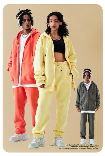 ZODF Basic Winter Men Fleece Zipper Hoodies Unisex Casual Loose 350gsm Warm Solid Hooded Sweatshirts Coats 18 Colors HY0726