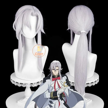 Anime Seraph of The End Ferid Bathory Cosplay Costume Wig White Uniform Cloak Metal Props Halloween Party for Women Men Carnival