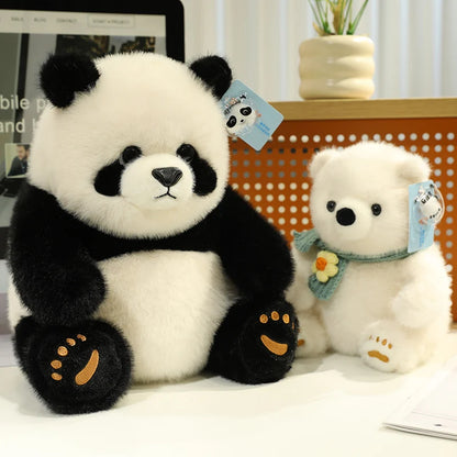 Artificial Fluffy Plush Stuffed Animal Cute White Bear Black White Panda Plushies Kawaii Scarf Decor Polar Bear Toys