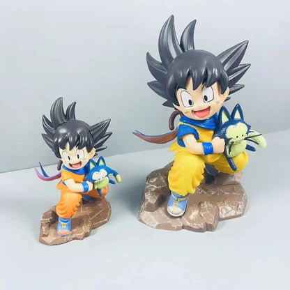 Dragon Ball Childhood Little Goku Hugs Puer Ya Mu Tea Little Follower Figure Doll Pvc Model Statue Collection Toys Ornamen Gift