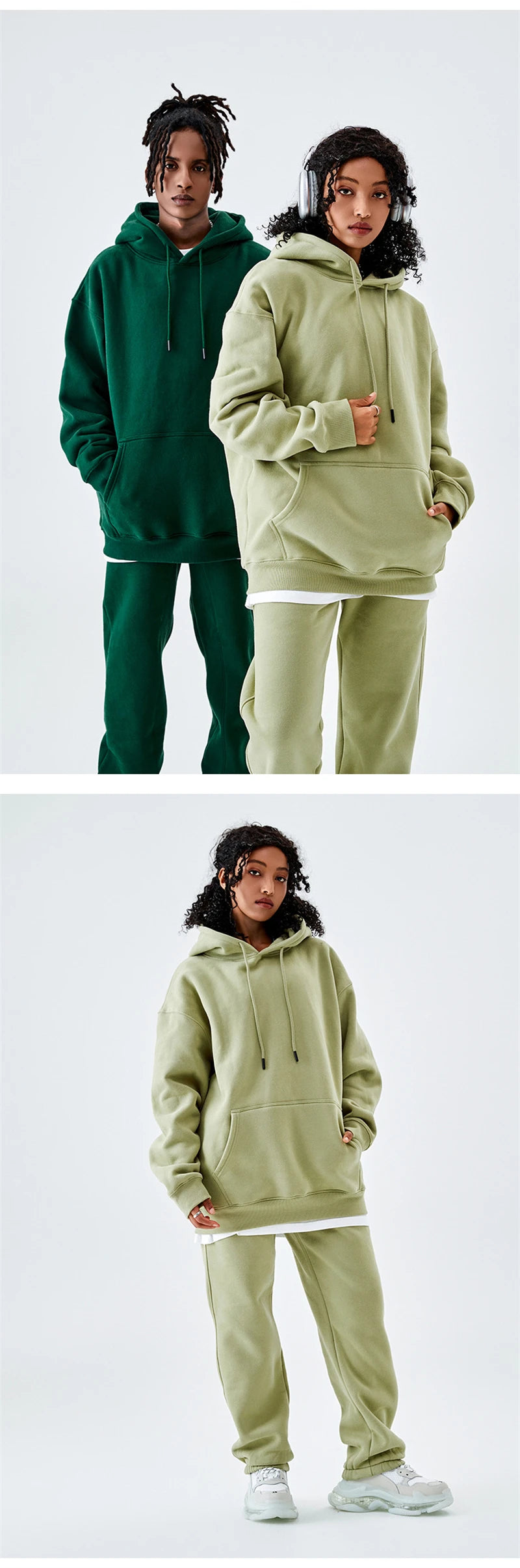 ZODF Casual Winter Men 350gsm Fleece Hoodie Unisex Loose Warm Solid Hooded Sweatshirt Pullover 18 Colors HY0728