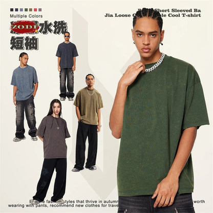ZODF Vintage 2024 Summer Men Washed Solid 230gsm T-Shirts Unisex Ripped Breathable Quick Dry Cooling Feeling T Shirt Tees HY0801
