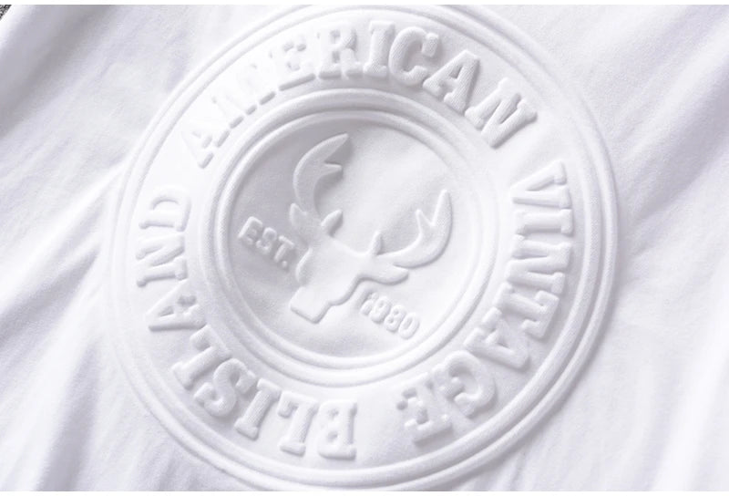 2025 Summer New American Retro Short-sleeved O-neck 3D Letter Printed T-shirt Men's Fashion 100% Cotton Washed Casual Sport Tops