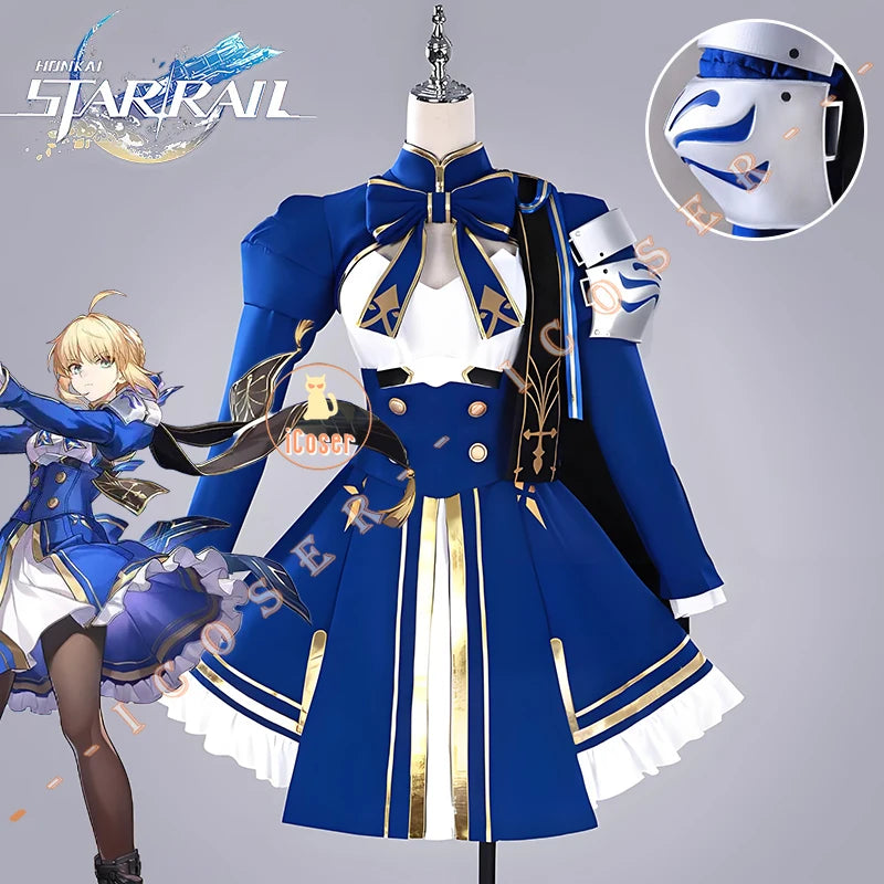 Fate Saber Cosplay Costume Wig Honkai Star Rail Dress Uniform Headwear Halloween Party for Women Girls Role Play Props Carnival
