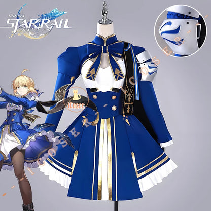 Fate Saber Cosplay Costume Wig Honkai Star Rail Dress Uniform Headwear Halloween Party for Women Girls Role Play Props Carnival