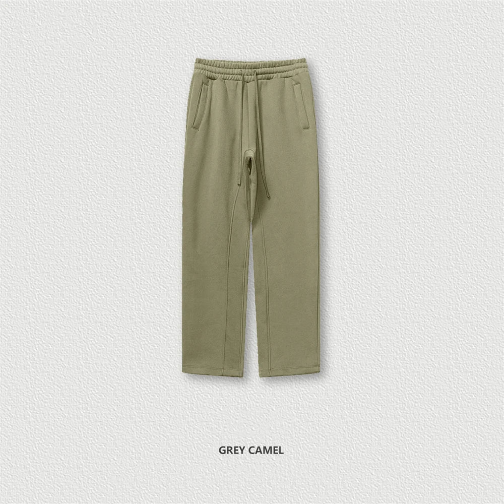 ZODF 345gsm Fleece Straight Pants for Men Unisex Loose Comfortable Sport Trousers Autumn Winter HY0864 - Grey Camel / M