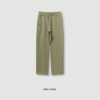 ZODF 345gsm Fleece Straight Pants for Men Unisex Loose Comfortable Sport Trousers Autumn Winter HY0864 - Grey Camel / M