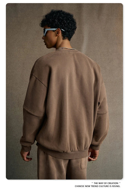 ZODF Trendy 2025 Winter Man 360gsm Washed Fleece Hoodies Unisex Patchwork Loose Fake 2 Pieces Knitted O Neck Sweatshirts HY1089