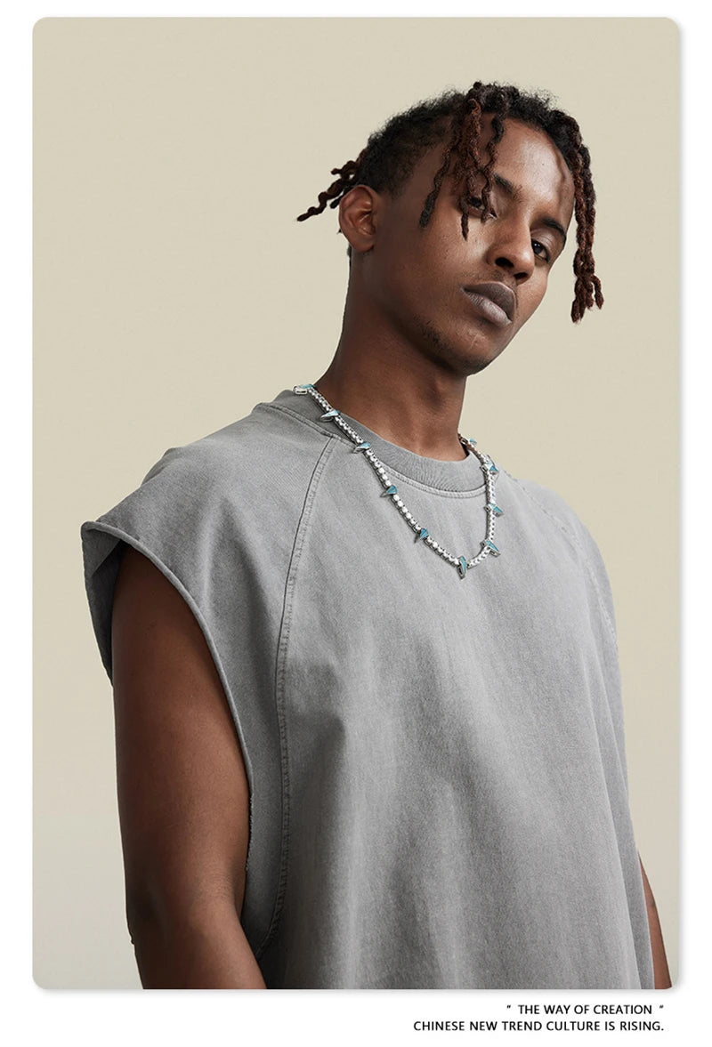 ZODF American Retro Men Washed Solid Tank Tops Women Unisex Loose Edge 275gsm Cotton Sleeveless Tees Brand Streetwears HY0503