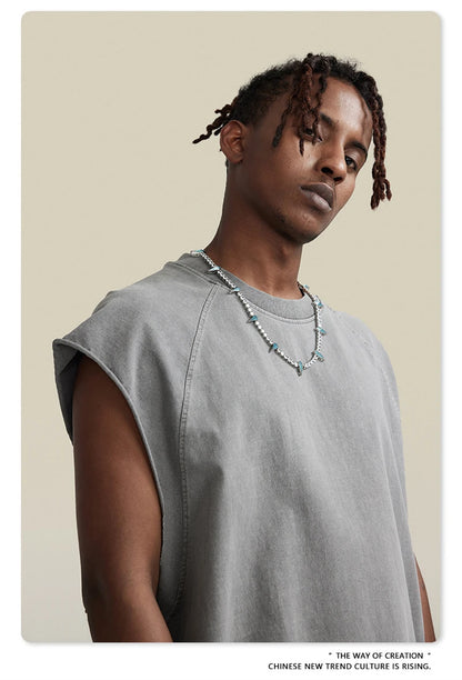 ZODF American Retro Men Washed Solid Tank Tops Women Unisex Loose Edge 275gsm Cotton Sleeveless Tees Brand Streetwears HY0503