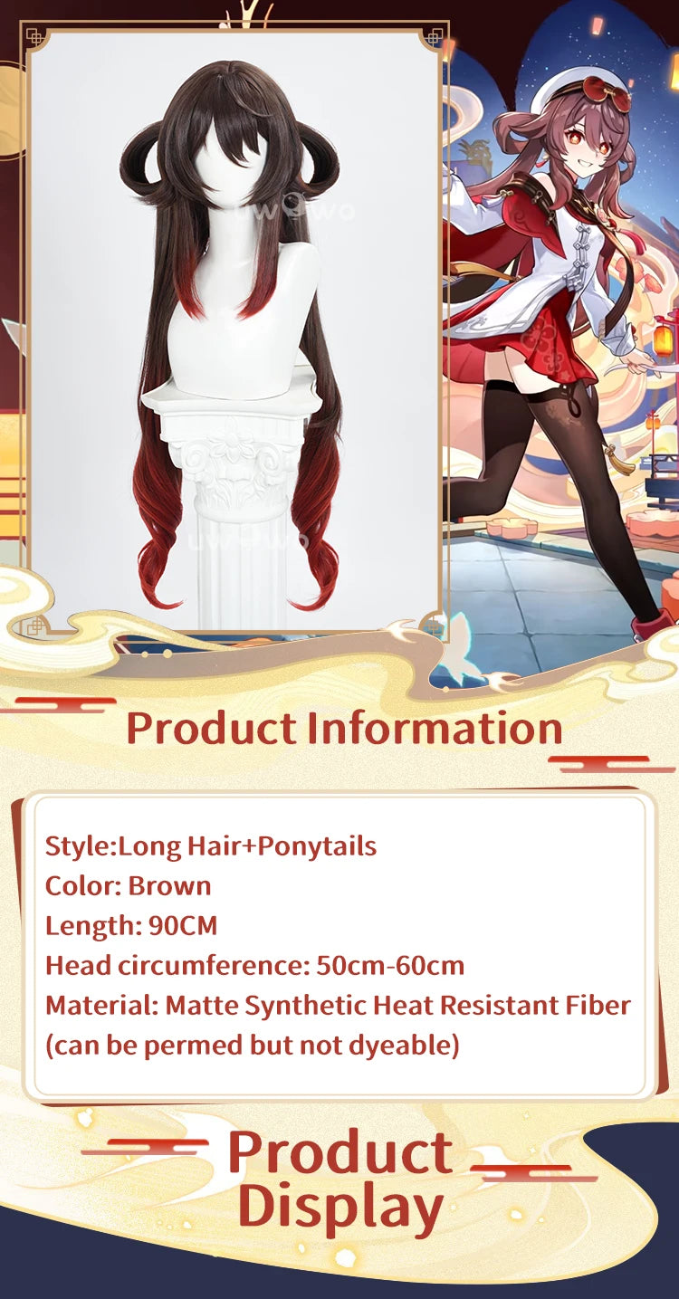 UWOWO Hutao Wig Game Genshin Impact Hutao Cherries Snow Laden outfit Cosplay Wig Long Brown Hair