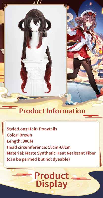 UWOWO Hutao Wig Game Genshin Impact Hutao Cherries Snow Laden outfit Cosplay Wig Long Brown Hair
