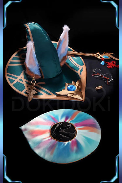 IN STOCK Auroraa Kaynn Cosplay Costume Game Cosplay DokiDoki-R Women Auroraa Witch Costume Mace Hat Ears Props