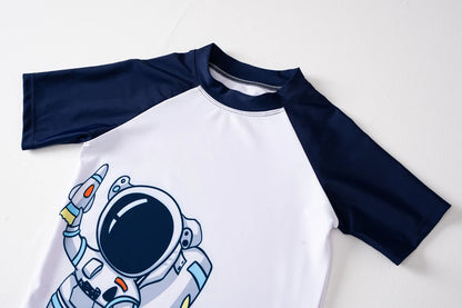 Boys Swimsuit 2025 3-Pieces Set Cute Cartoon Shark Print Kids Beach Suit Short Sleeve Swimwear with Swim Hat Toddler BeachWear