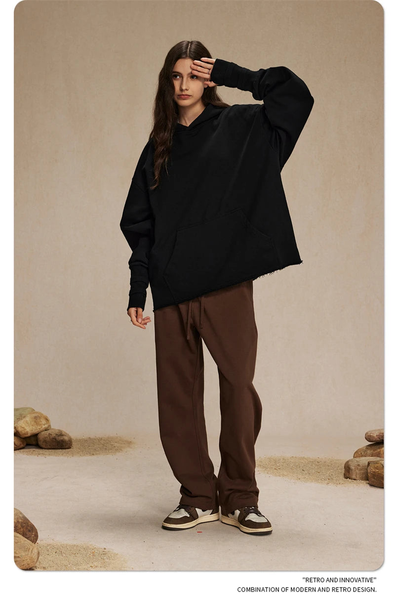 ZODF New Autumn Men Heavyweight 450gsm Hoodie Unisex Loose Ninja Sleeve 100% Cotton Hooded Pullovers Winter Coat HY0927