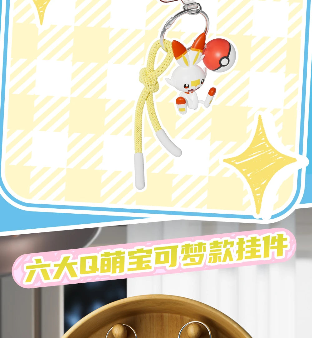 Genuine Pokemon Scorbunny Keychain Grookey Riolu Sobble Wobbuffet Cubone Anime Action Figure Toy Keyring Fragrance Pendant Gift