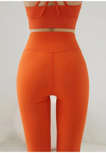 2 Piece Yoga Set Solid Color Women's High Waisted Leggings Tight-Fitting Quick-Drying Running Underwear Cross Bra Fitness Suit