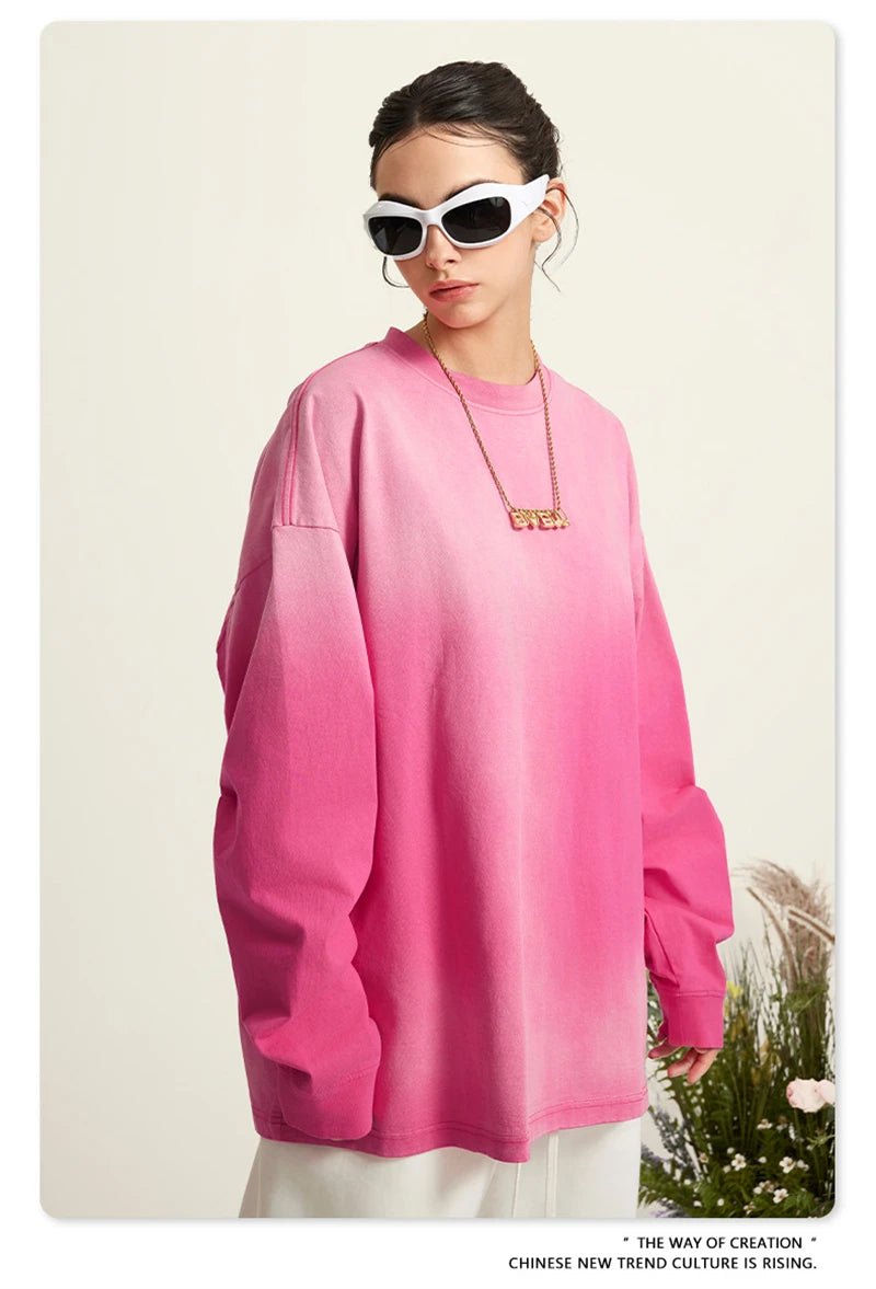 ZODF Retro Monkey Washed 260gsm Cotton T-Shirt For Men Unisex High Street Loose Full Sleeve T Shirt Brand Streetwear HY0406