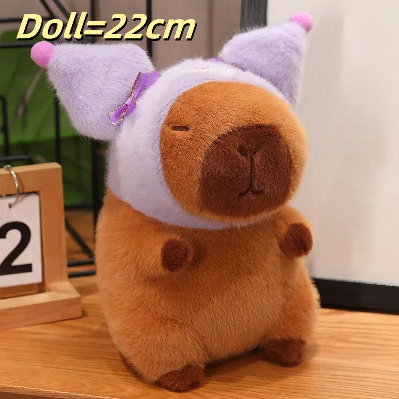Capybara Soft Doll Cute Stuffed Capibara Anime With Pikachu Stitch Kuromi Hat Toy Kawaii Plushie Xmas Gift for Girl Friend