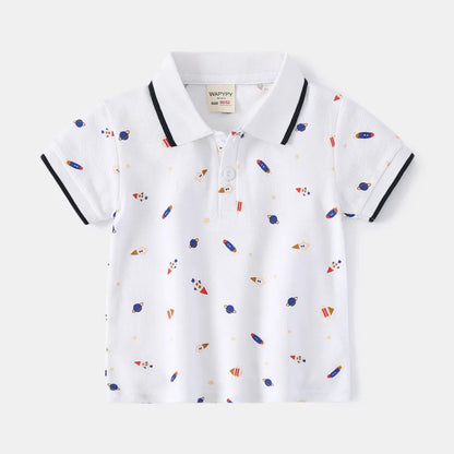 100% Cotton Boy Polo Shirt Summer Korean Polos for Kids Shirts Cute Cartoon Lion Dinosaur Print Children's Clothing Boys Clothes