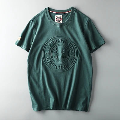 Summer American Retro Short-sleeved O-neck 3D Letter Printed T-shirt Men's Fashion Simple 100% Cotton Washed Casual Sport Tops