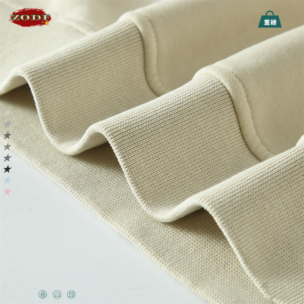 ZODF New Men Winter 355gsm Washed Fleece Sweatshirts Retro Unisex Oversized Solid O-Neck Warm Pullovers Coat Streetwears HY0639