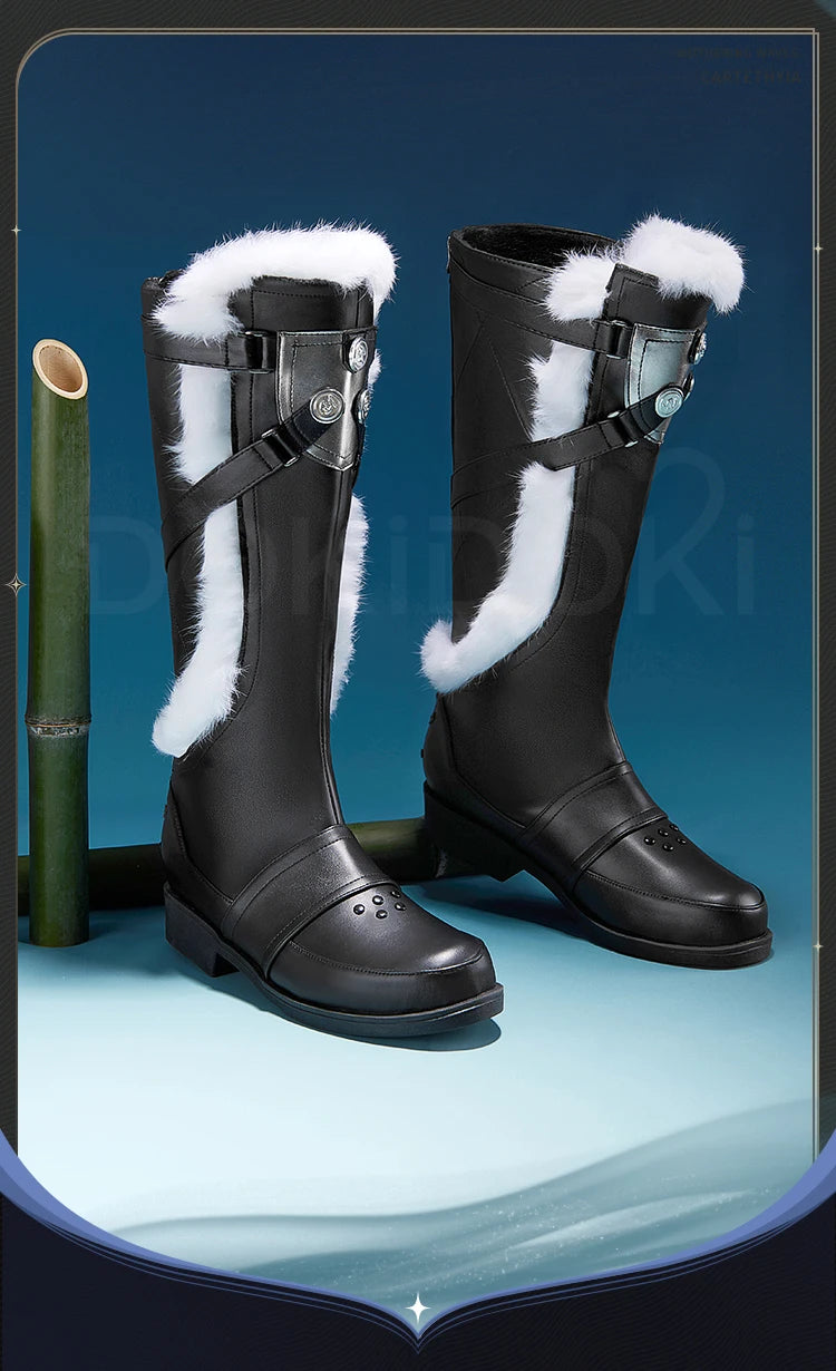 IN STOCK Rover Qiuyuan Cosplay Shoes Game Wuthering Waves DokiDoki-SR Black Leather Shoes Rover Cosplay Men Christmas Long Boots