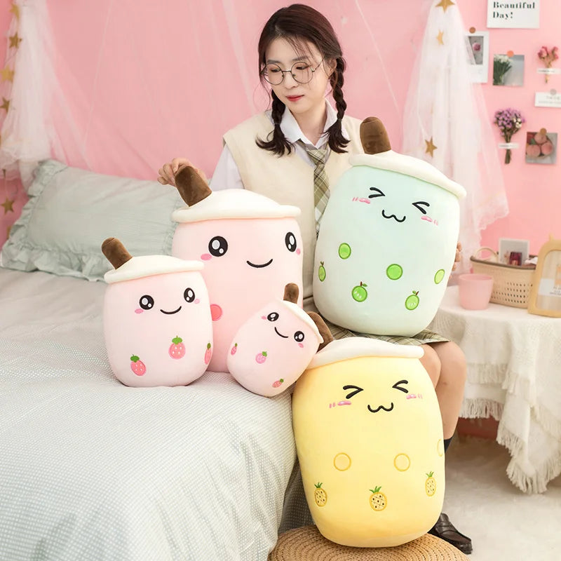 24/50cm Kawaii Family Milk Bubble Tea Cup Plush Toy Cute Animal Peluche Fruits Flavor Drink Shaped Hug Pillow Kids Home Decor