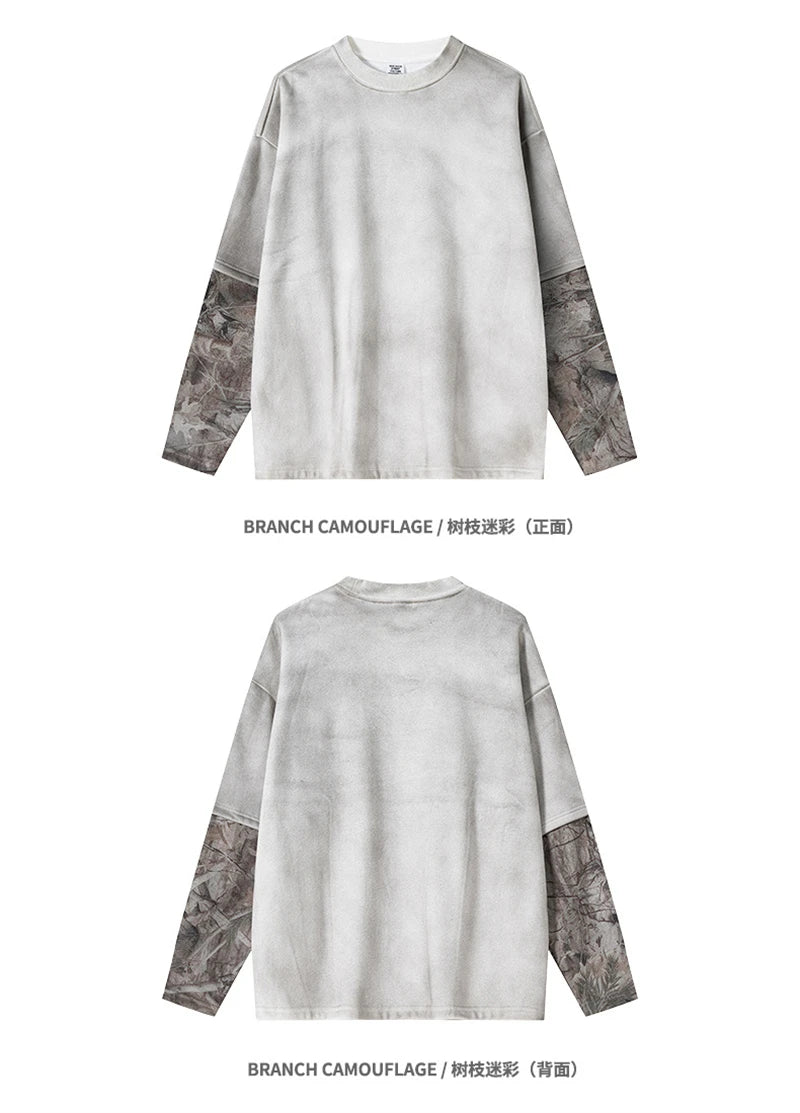 ZODF 2025 Autumn 340gsm Fake 2-Piece T-Shirt For Man Unisex Oversized Heat Transfer Printing Long Sleeve T Shirts Tee HY1151