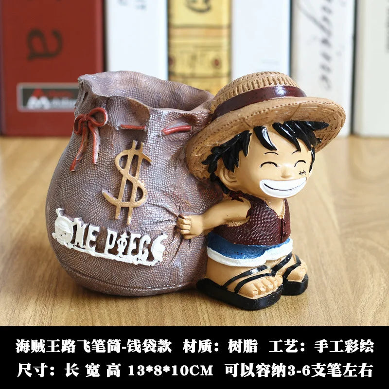 Anime One Piece Luffy Resin Office Pen Holders Collectible Monkey D Luffy 10cm Desk Pencil Pot Holder Action Figure Office Use