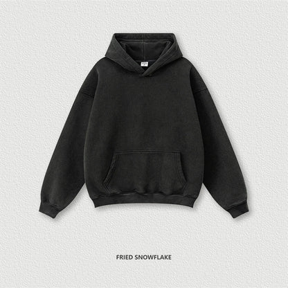 ZODF 2024 Winter Unisex Washed Fleece Hoodies 360gsm Warm Loose Retro Hooded Sweatshirts HY0870 - Fire Snowflake / XL