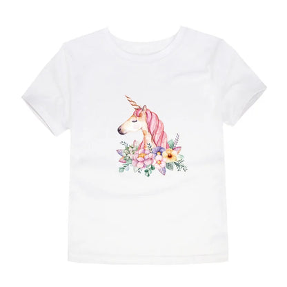 2024 New Kids Girls T-shirt Teen 100% Cotton Flower Butterfly Tshirt Green White Korean Summer Tops Clothing 2 4 6 8 10 12 Years